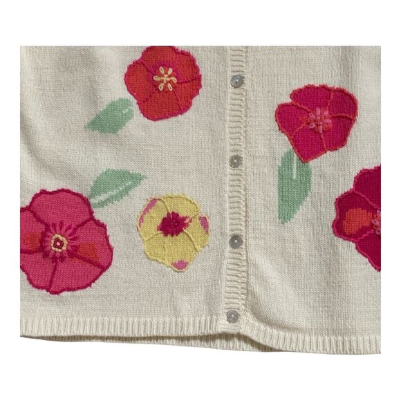 Vintage Eagle's Eye Cardigan Women's LG Pink Embroidered Flowers Knit Sweater - Picture 5 of 15